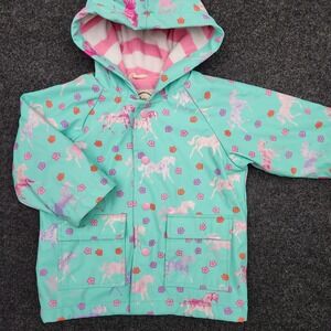 Hatley Girls 18-24 Months Blue Horse Flower Snap Button-Up Rain Jacket Hooded